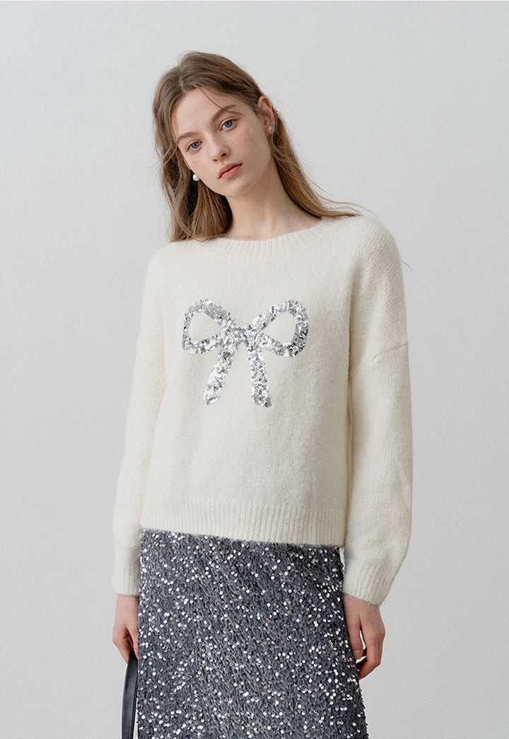 Women's Sequin Bow Sweater