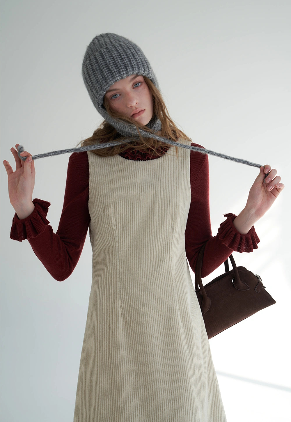 Women's Ruffle Collar Long Sleeve Knit Top