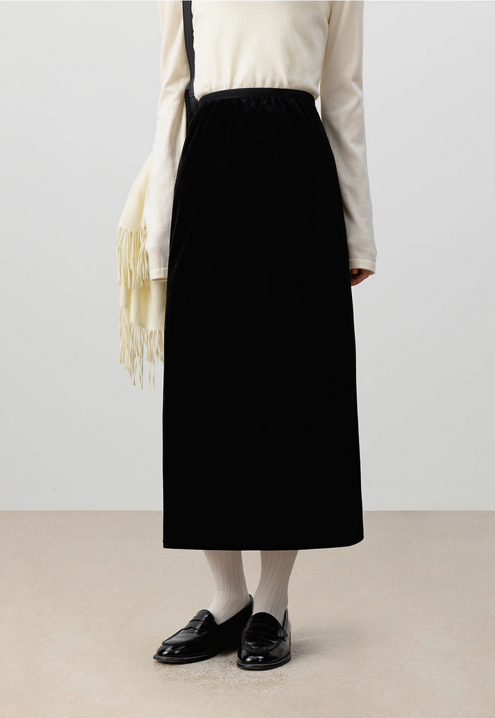 Women's Side Slit Velvet Maxi Skirt