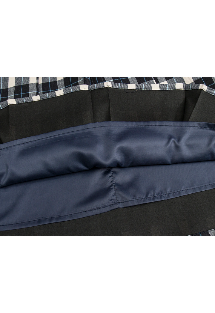 Plaid-Collar Zip-Up Jacket and Matching Plaid Skirt Set