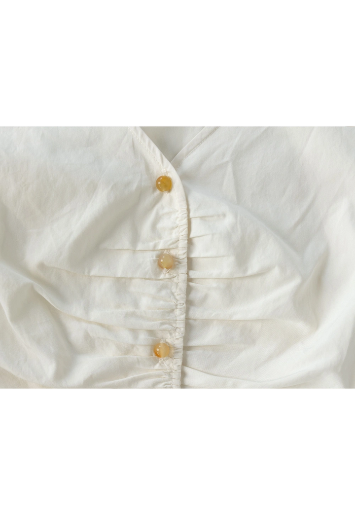 Women's V-Neck Ruched Button-Up Top