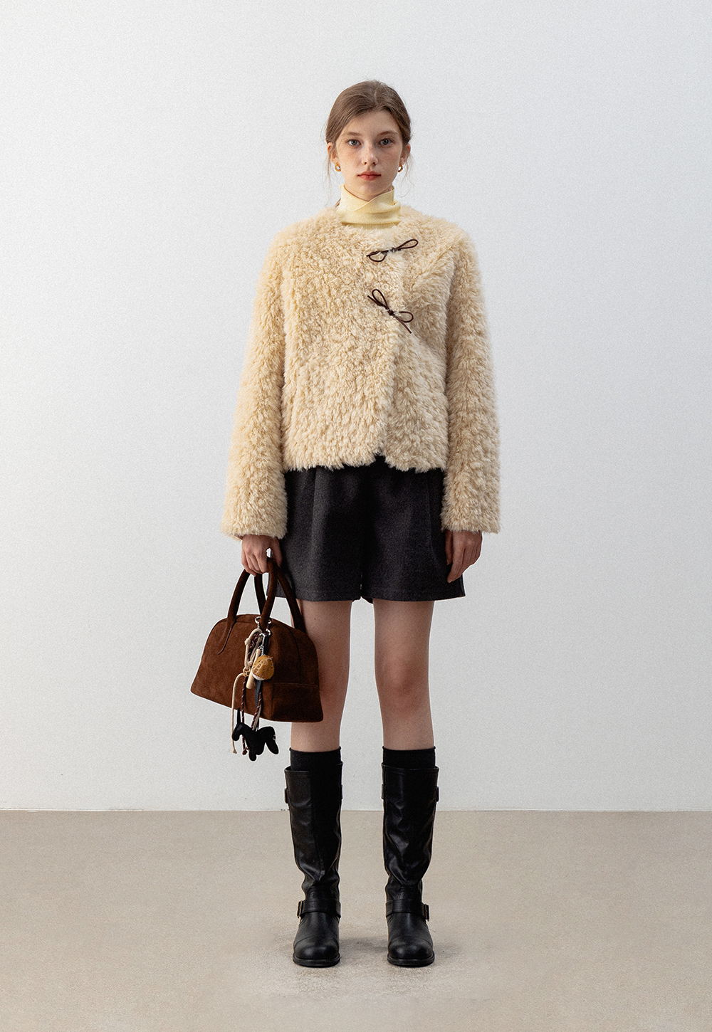 Women's Faux Fur Jacket with Toggle Closures