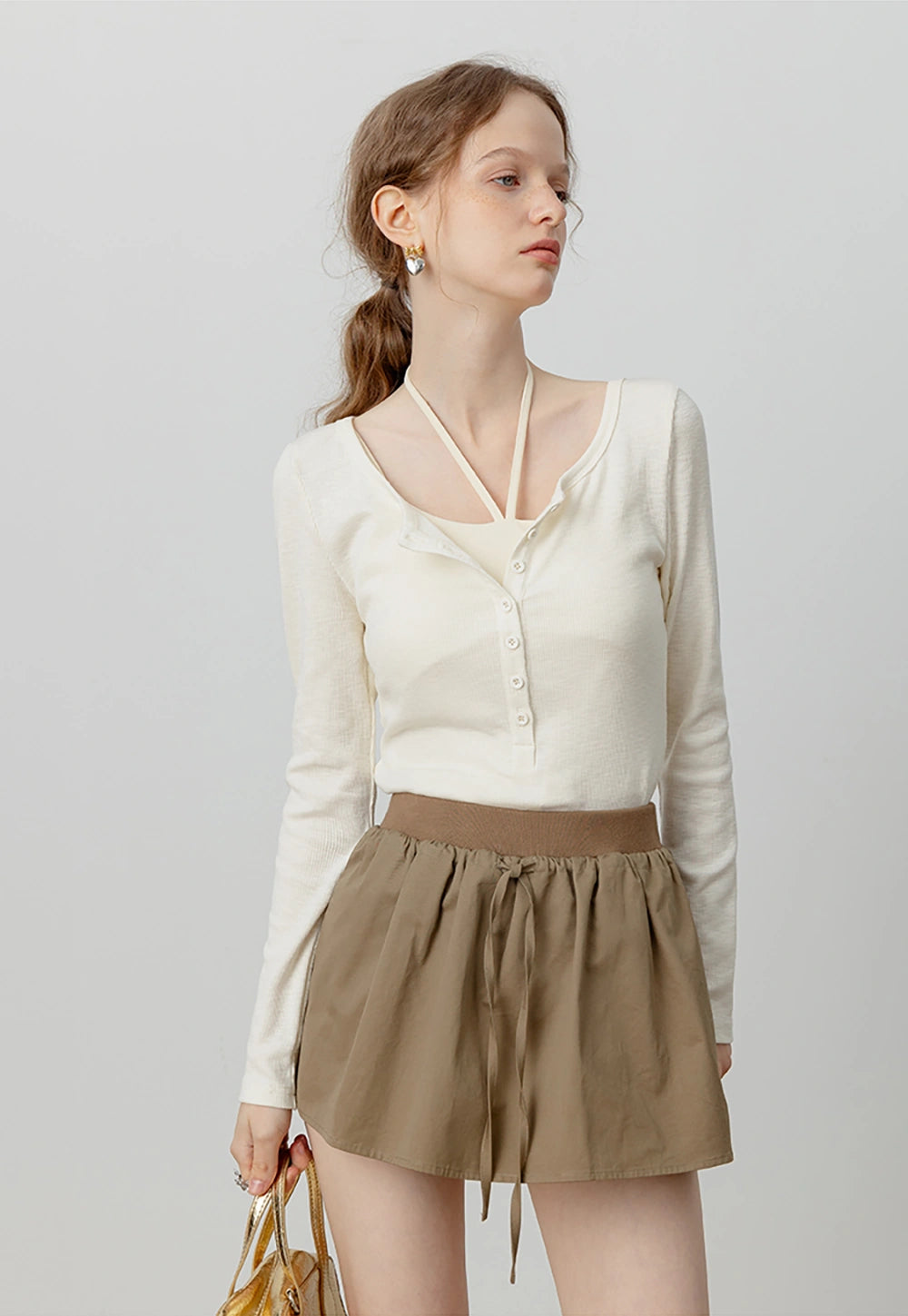 Women's Button-Up Ribbed Long Sleeve & Strappy Knit Tank Top Set