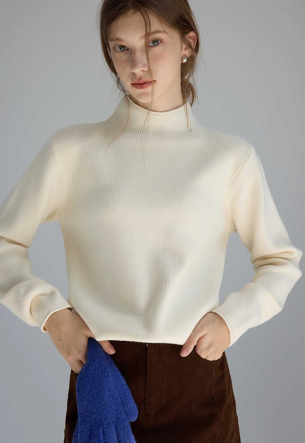 Women's Mock Neck Ribbed Sweater