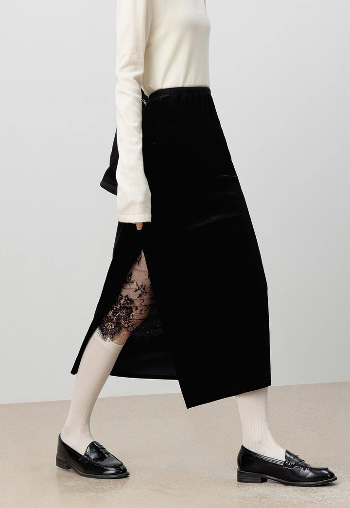 Women's Side Slit Velvet Maxi Skirt