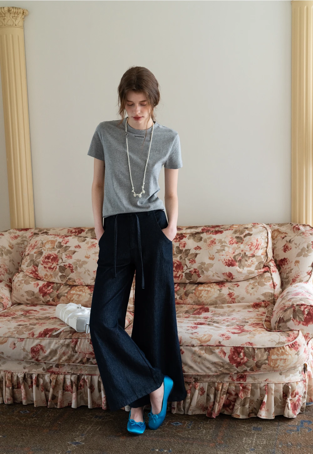 Vintage Loose Wide-Leg Jeans with Waist Tie