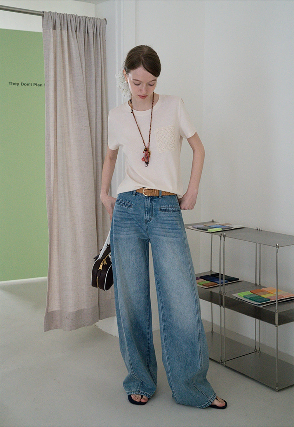 Cotton Tee with Crochet Pocket Detail