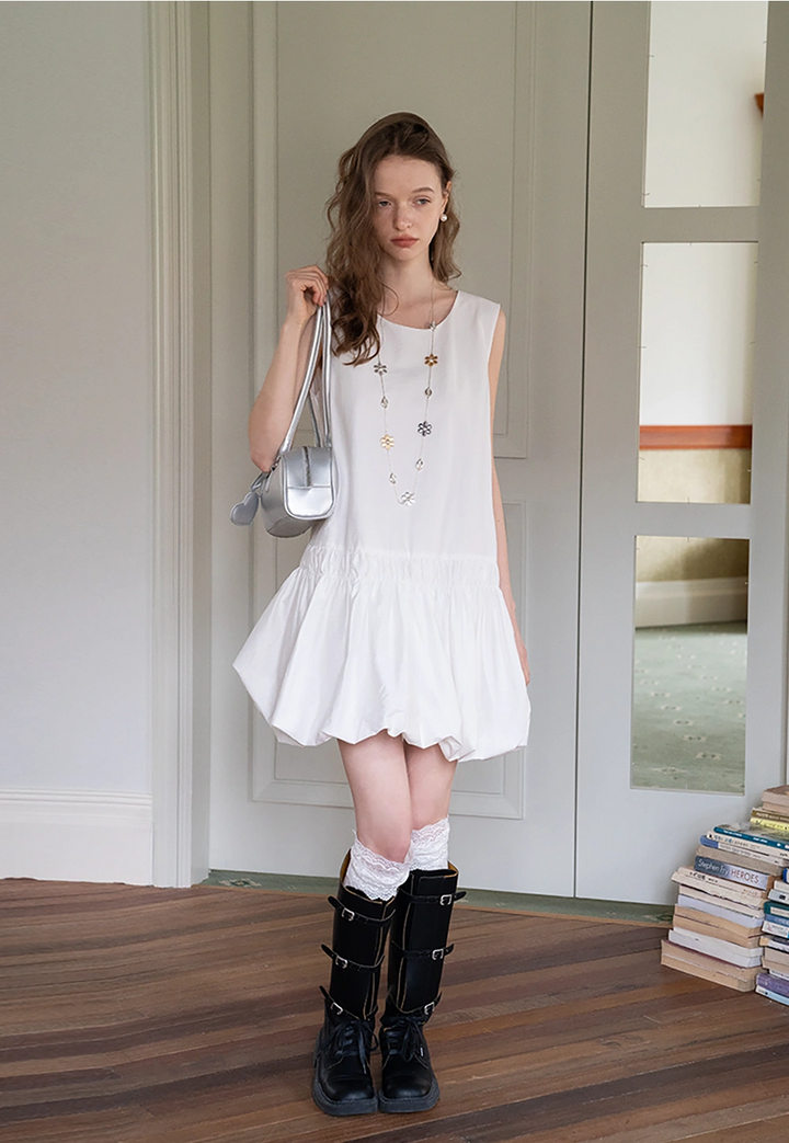 Women's Sleeveless Ruffle Hem Mini Dress