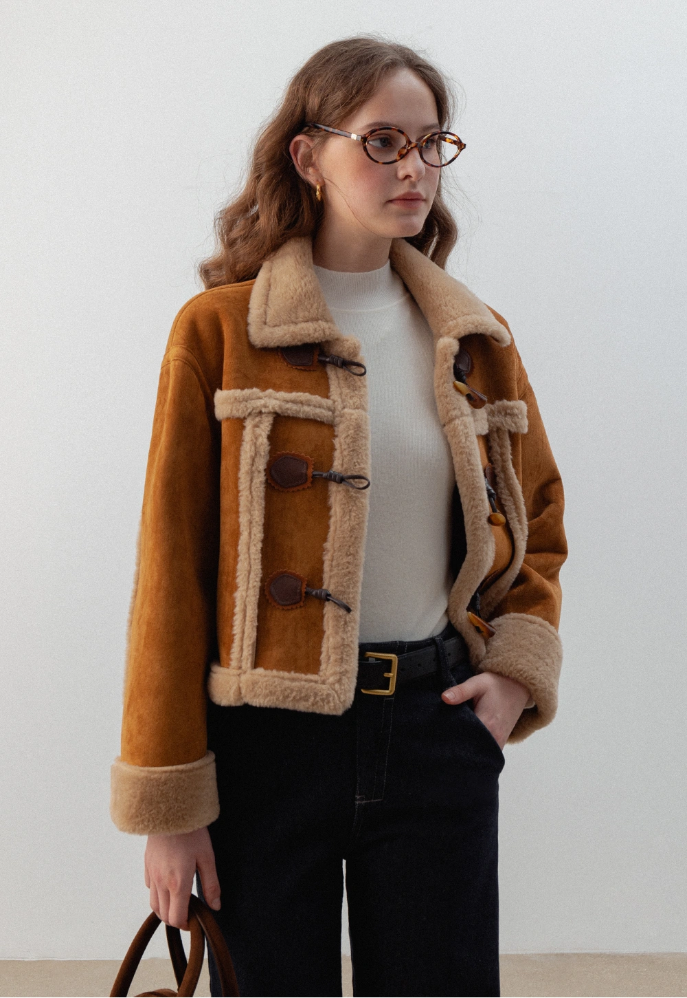 Women's Vintage Faux Suede Shearling Toggle Jacket