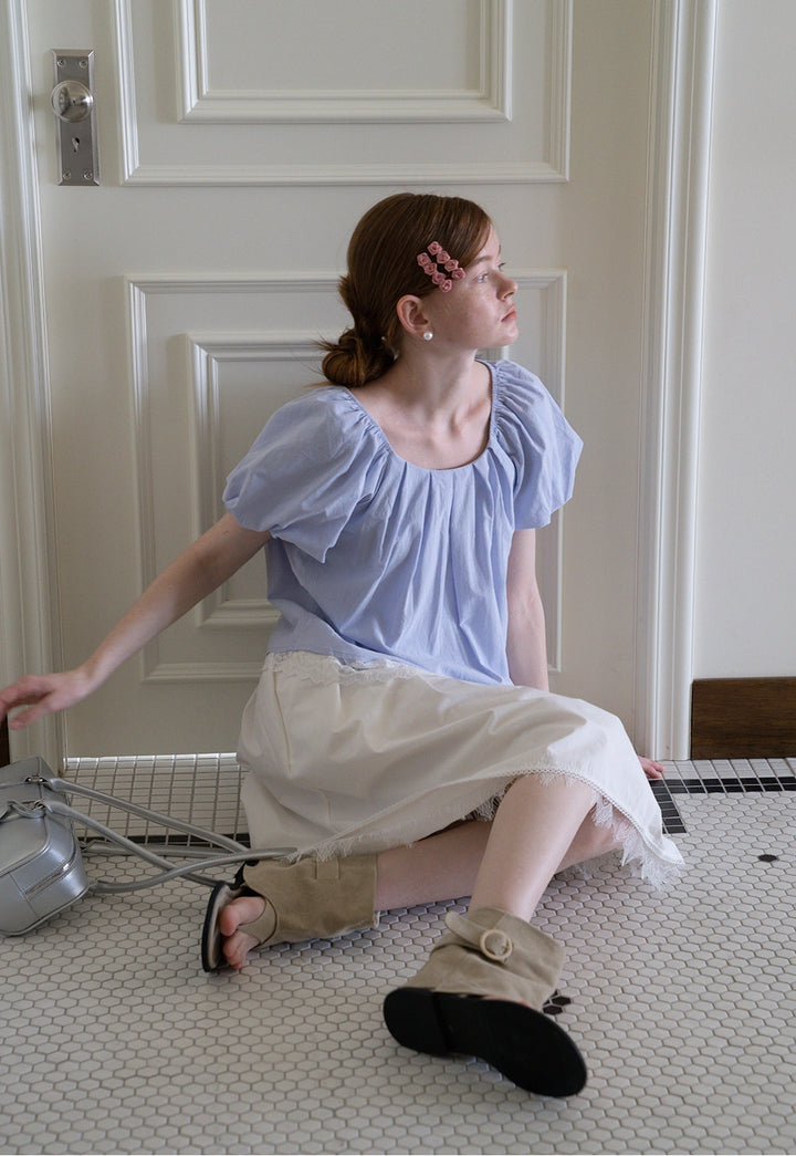 Pleated Puff Sleeve Blouse