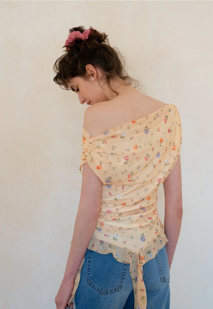 Women's Floral Drape Neck Ruffle Tank Top