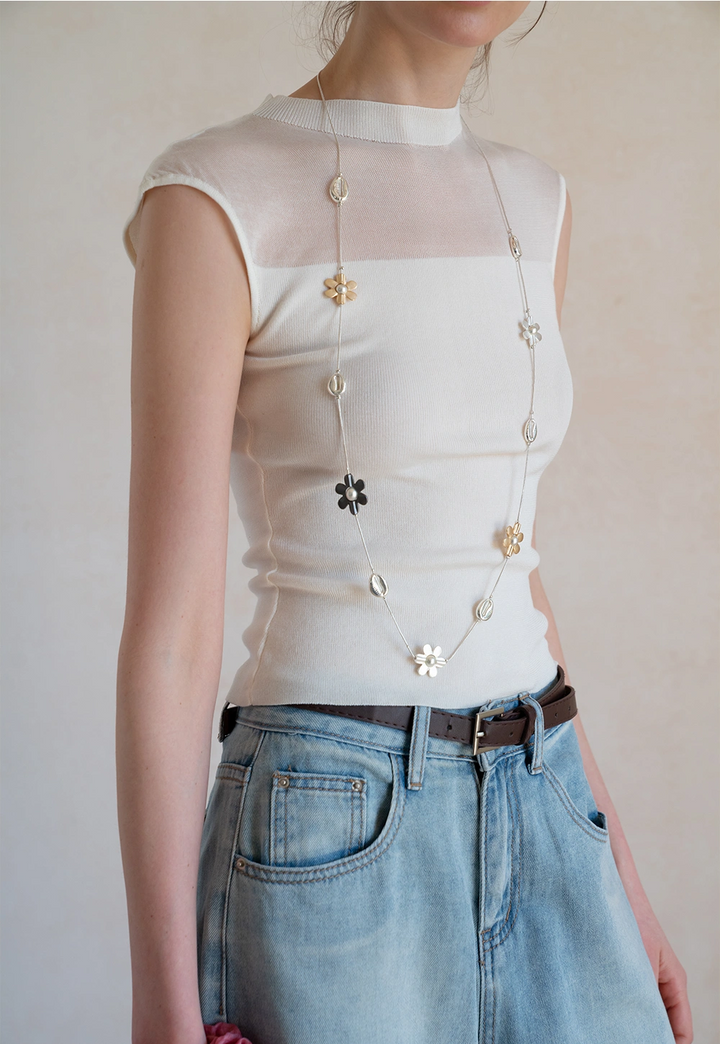 Colorful Floral-Accented Long Necklace