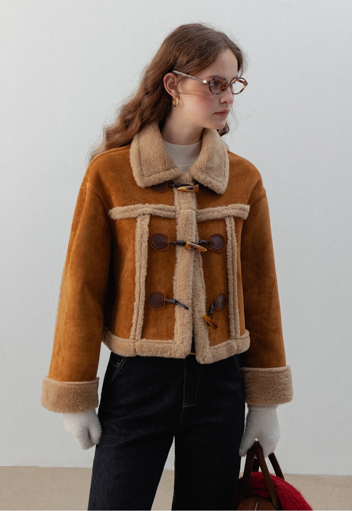 Women's Vintage Faux Suede Shearling Toggle Jacket