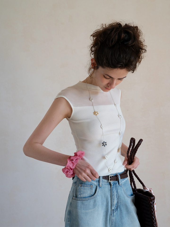 Colorful Floral-Accented Long Necklace