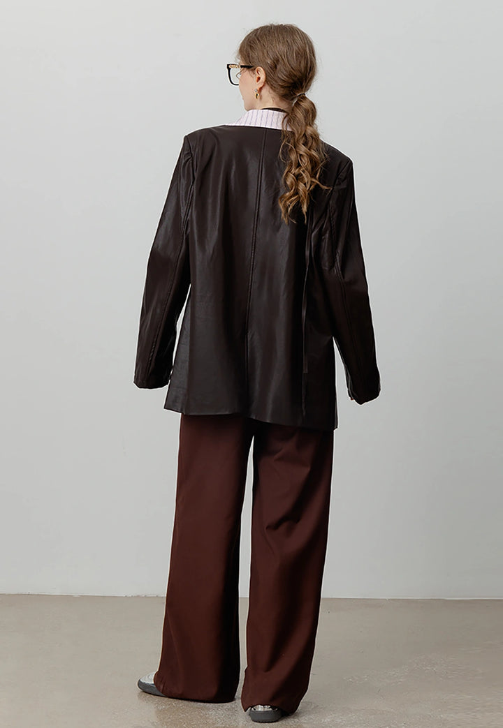 Women's Collarless Faux Leather Blazer