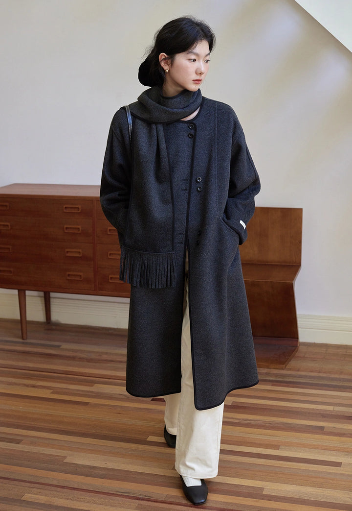 Women's Wool Blend Coat with Scarf Detail