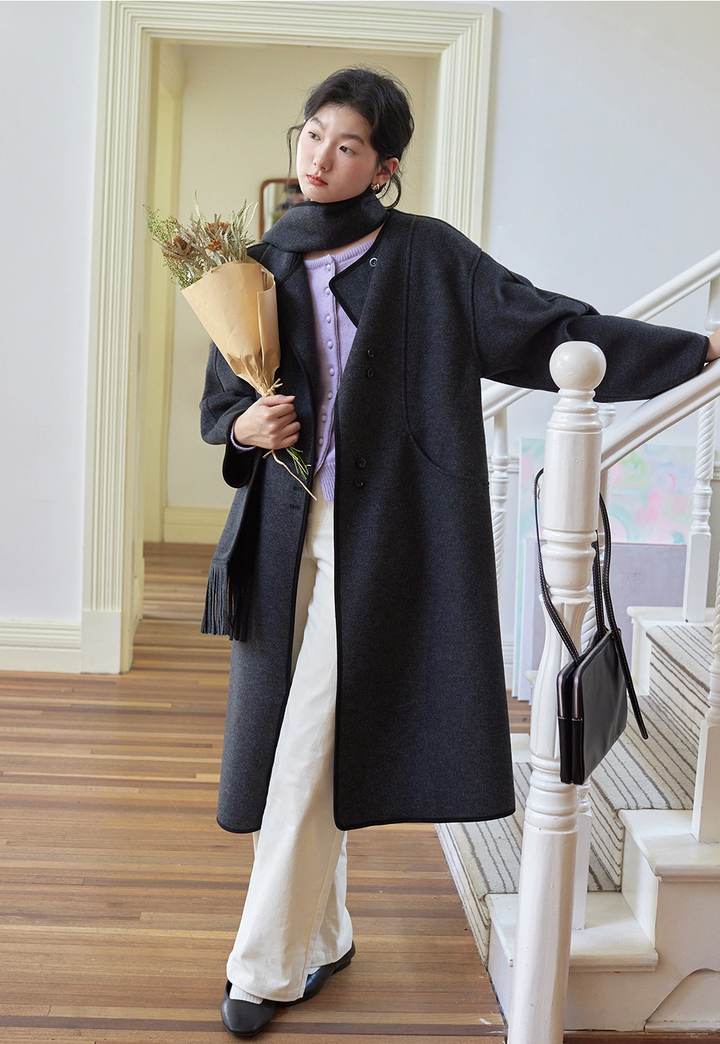 Women's Wool Blend Coat with Scarf Detail