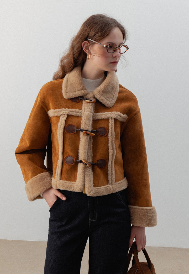 Women's Vintage Faux Suede Shearling Toggle Jacket