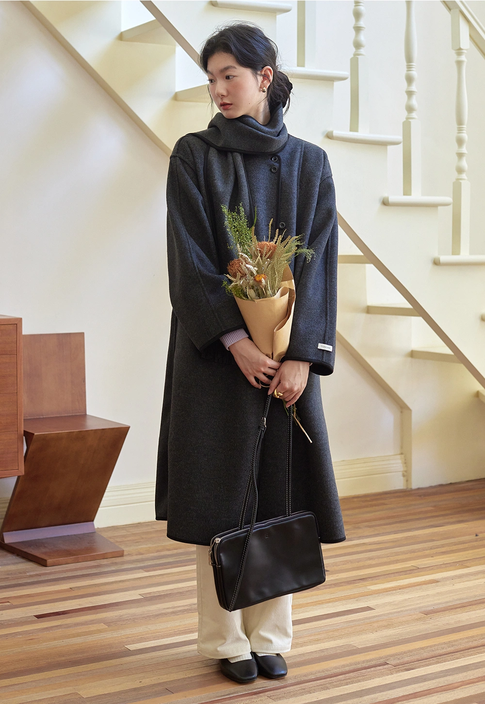 Women's Wool Blend Coat with Scarf Detail