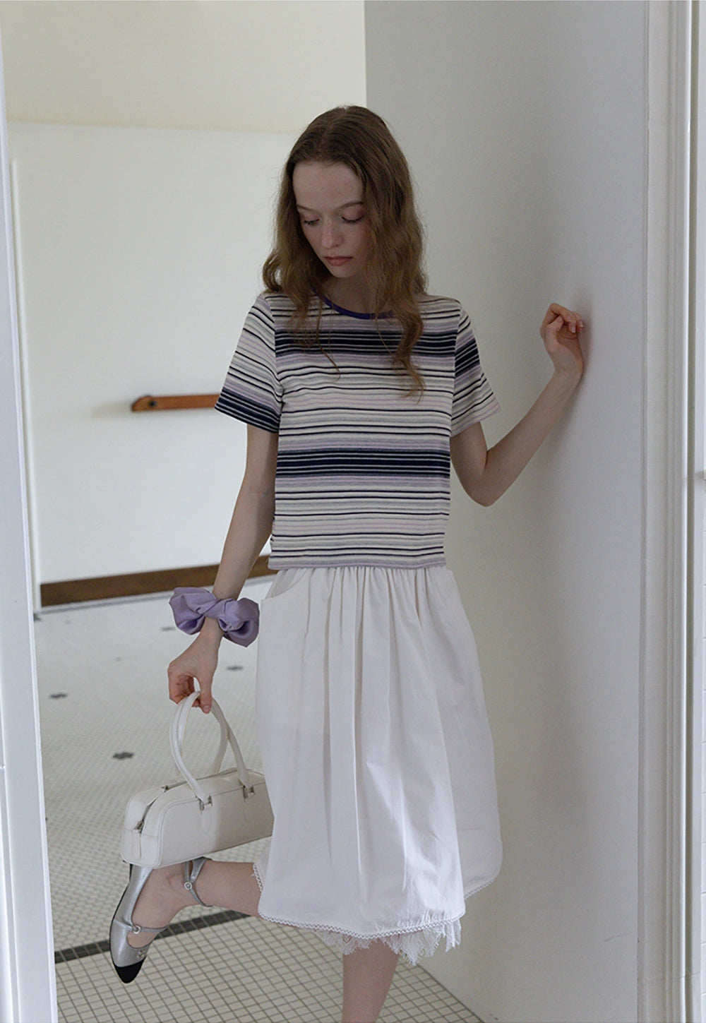 Contrast Trim Striped Tee