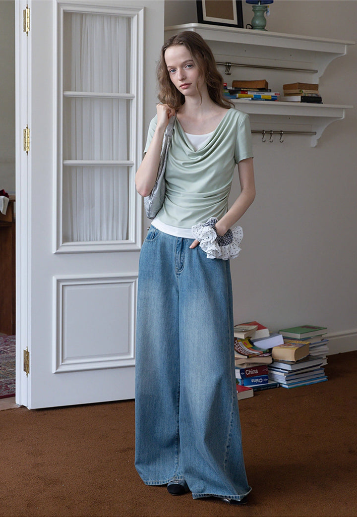 Layered Cowl Neck Short Sleeve Top