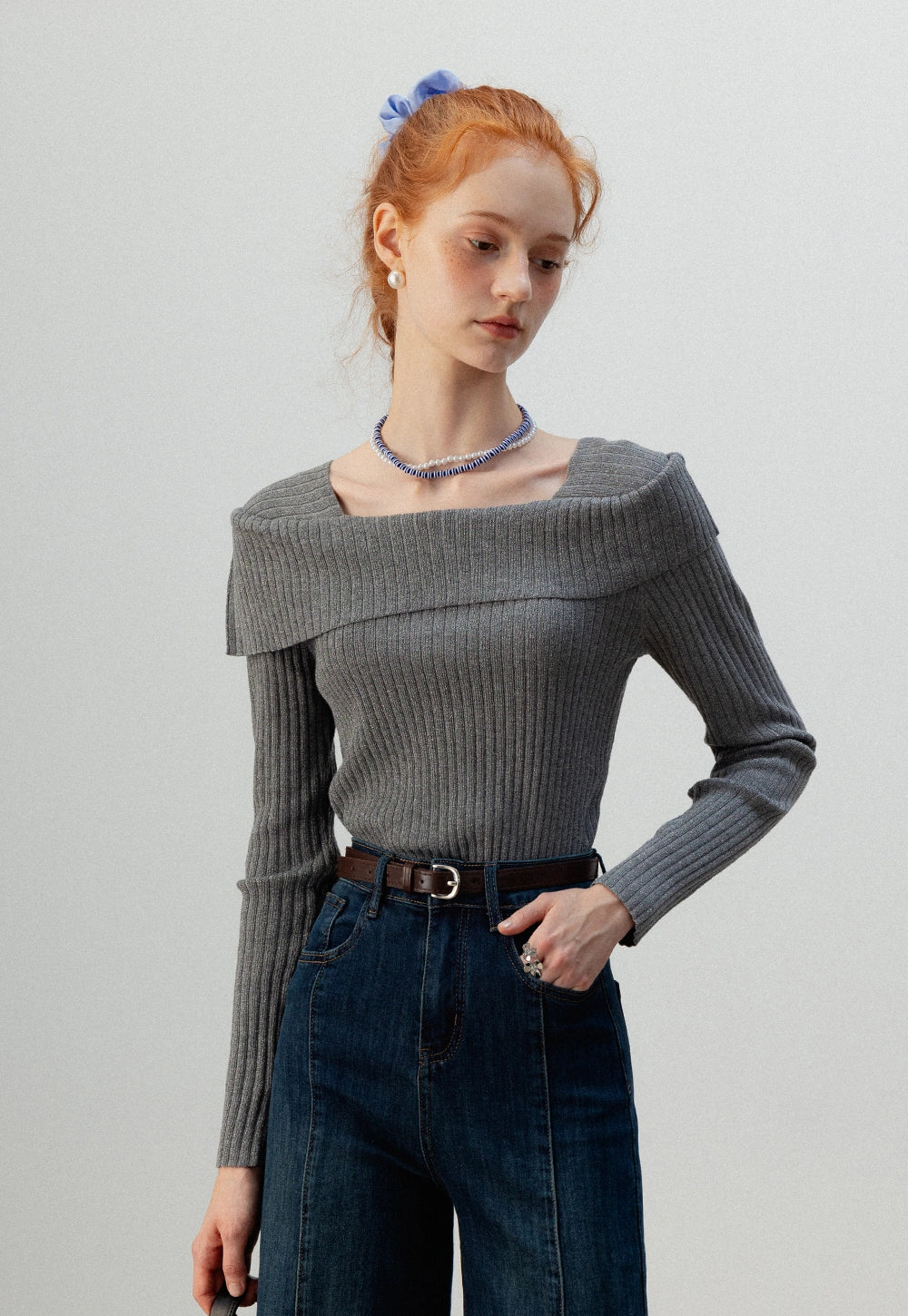 Off-Shoulder Ribbed Knit Top