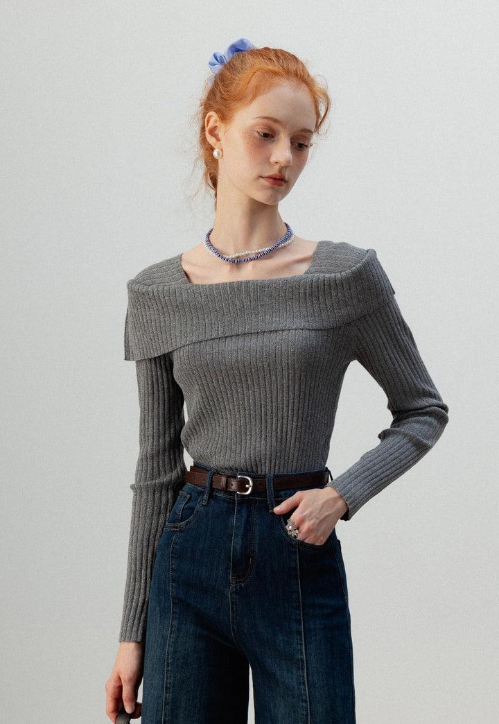 Off-Shoulder Ribbed Knit Top