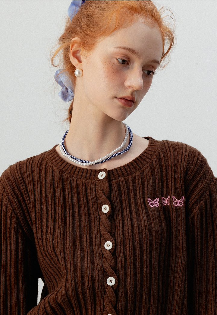 Women's Blue Ribbed Knit Button Cardigan
