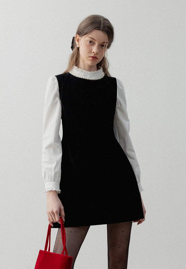 Women's Sleeveless Velvet Cinched Waist Puff Dress