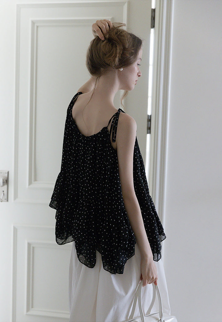Polka Dot Ruffle Hem Cami Top