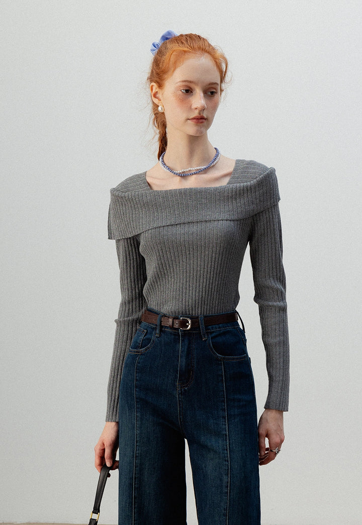 Off-Shoulder Ribbed Knit Top