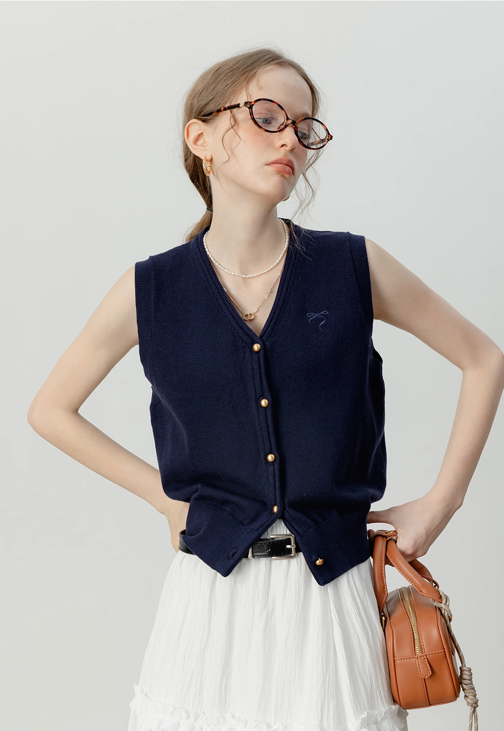 Women's Gold Button Knit Vest Top