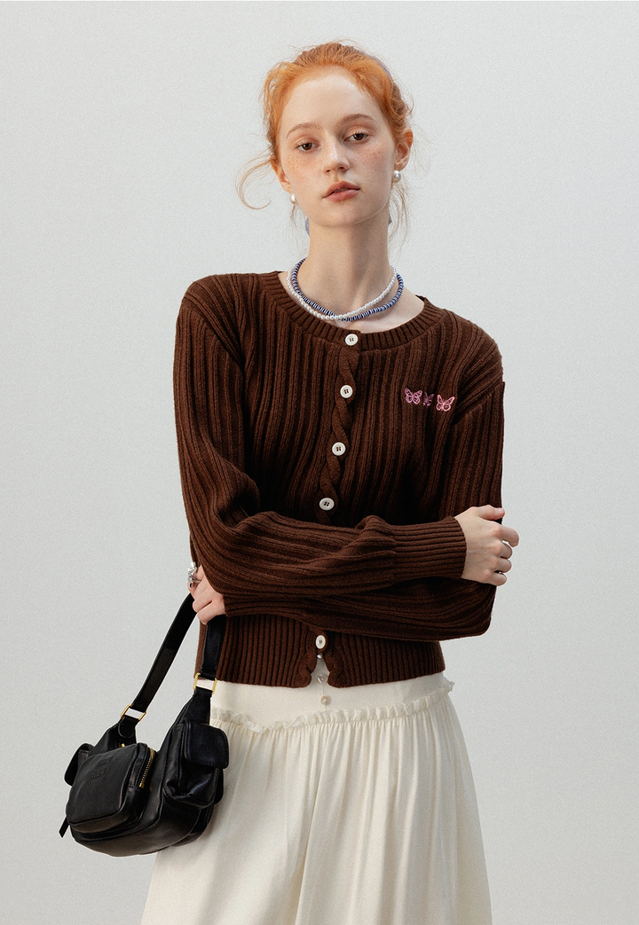 Women's Blue Ribbed Knit Button Cardigan