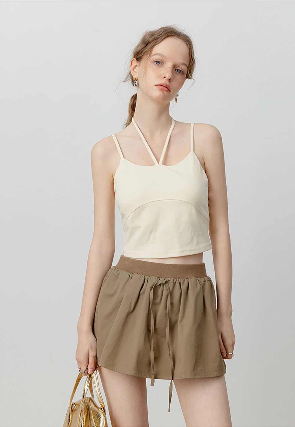 Women's Button-Up Ribbed Long Sleeve & Strappy Knit Tank Top Set