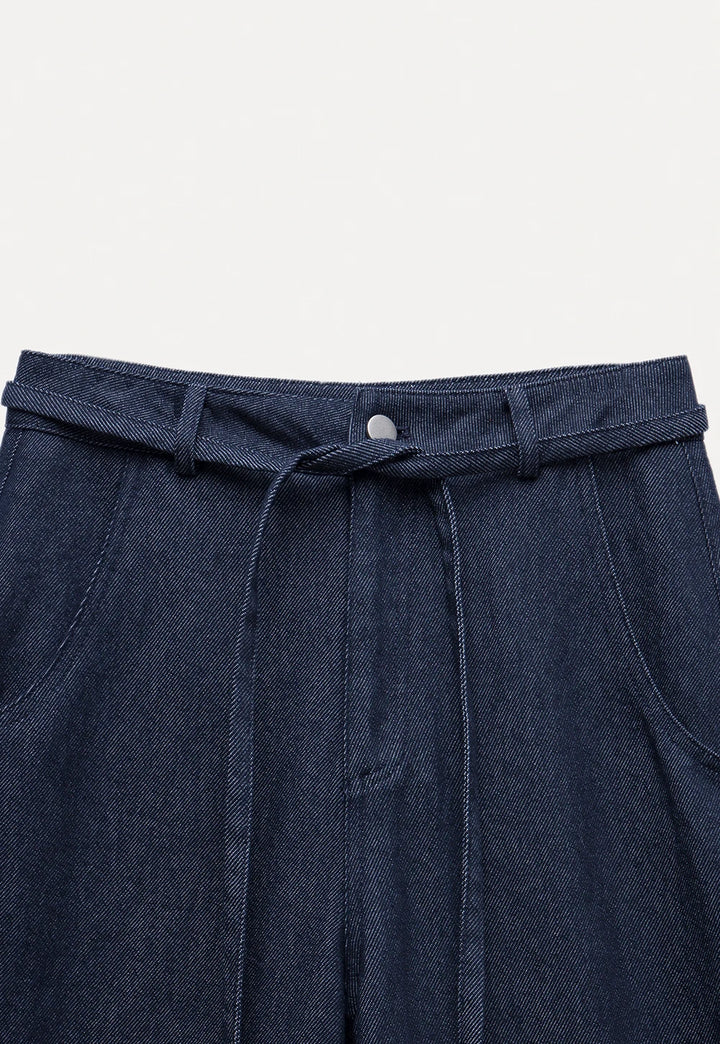 Vintage Loose Wide-Leg Jeans with Waist Tie