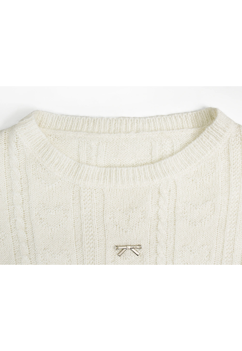 Women's Cropped Cable Knit Sweater with Bow Detail