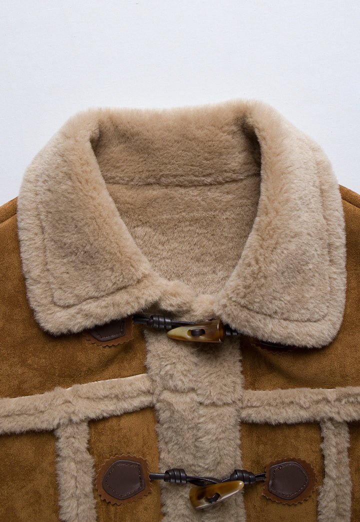 Women's Vintage Faux Suede Shearling Toggle Jacket