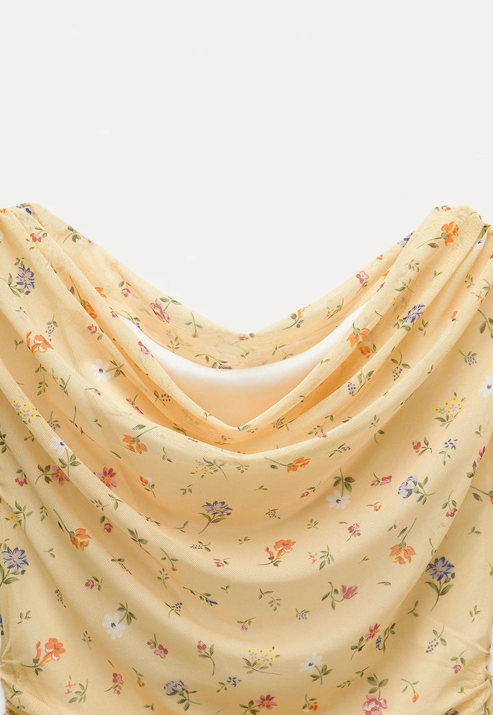 Women's Floral Drape Neck Ruffle Tank Top