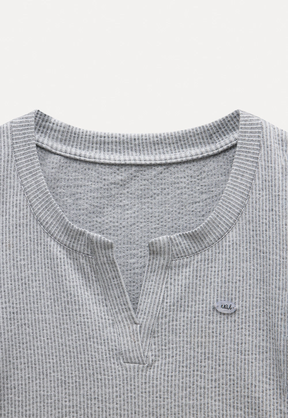 Waffle Knit Notch Neck Fitted T-Shirt