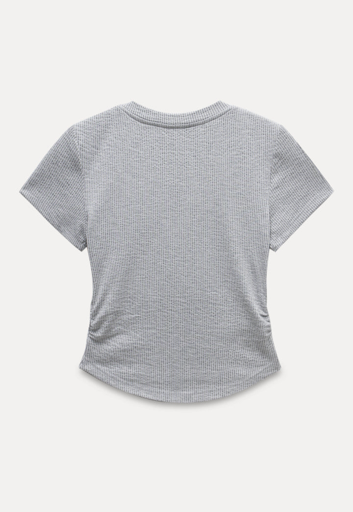 Waffle Knit Notch Neck Fitted T-Shirt