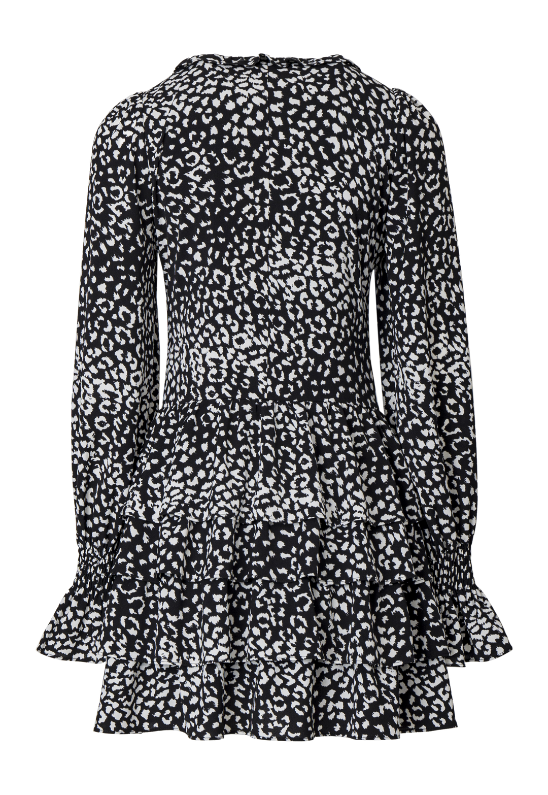 Monochrome Print Ruffle Long Sleeve Dress