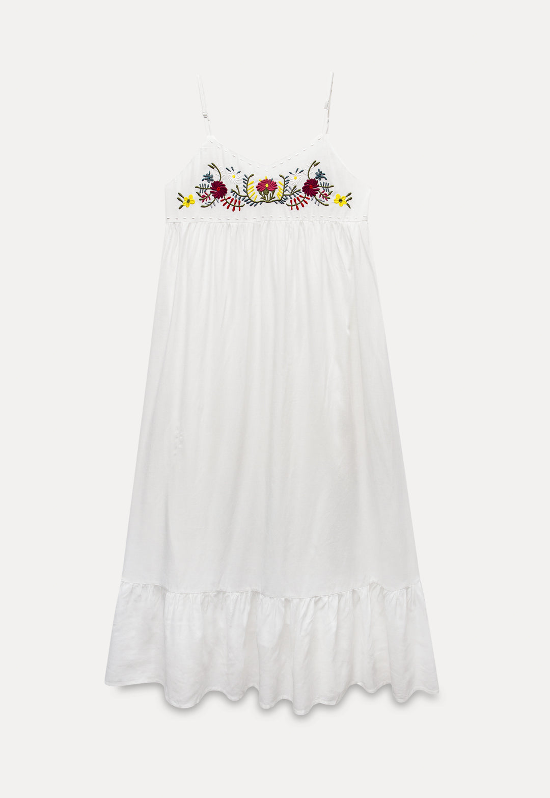 Floral Embroidered Spaghetti Strap Midi Dress