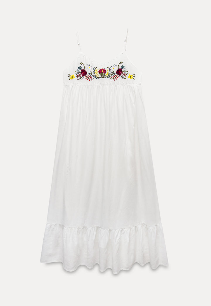 Floral Embroidered Spaghetti Strap Midi Dress