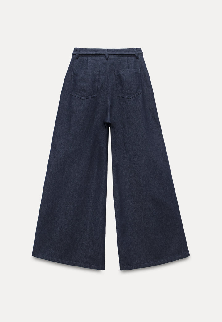Vintage Loose Wide-Leg Jeans with Waist Tie