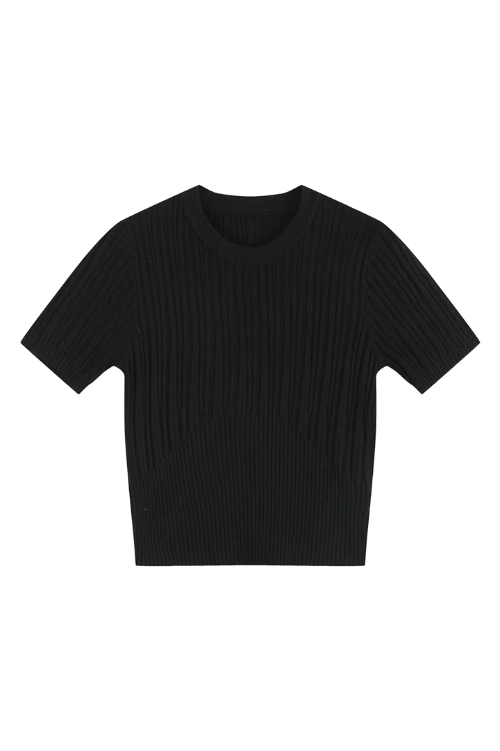 Classic Ribbed Crewneck Short-Sleeve Knit Top