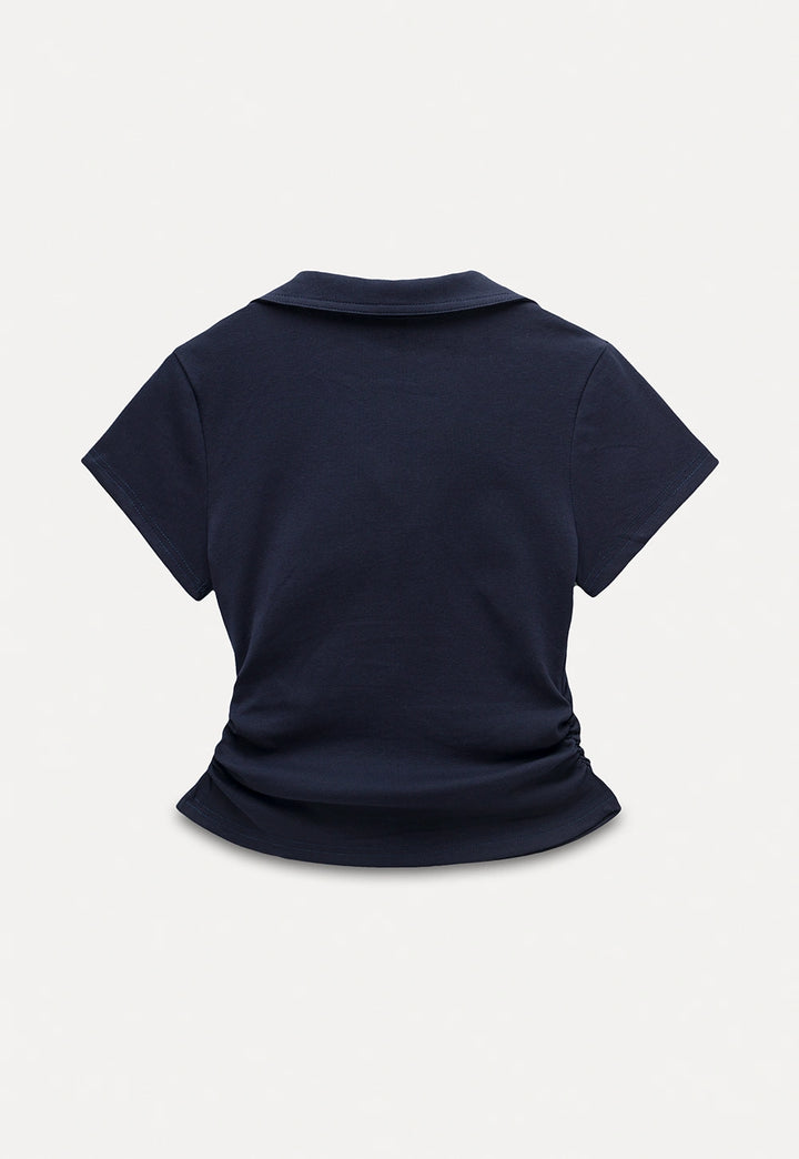 Collared Ruched Polo Top