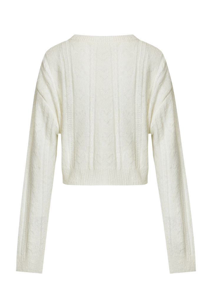 Women's Cropped Cable Knit Sweater with Bow Detail