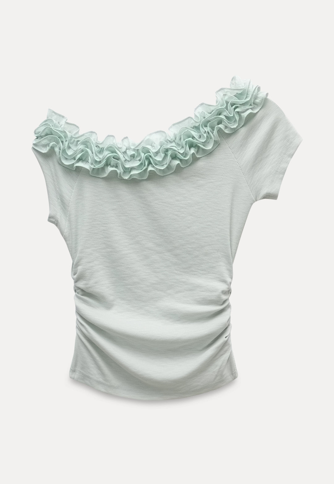 Ruffled Off-Shoulder Fitted Knit Top