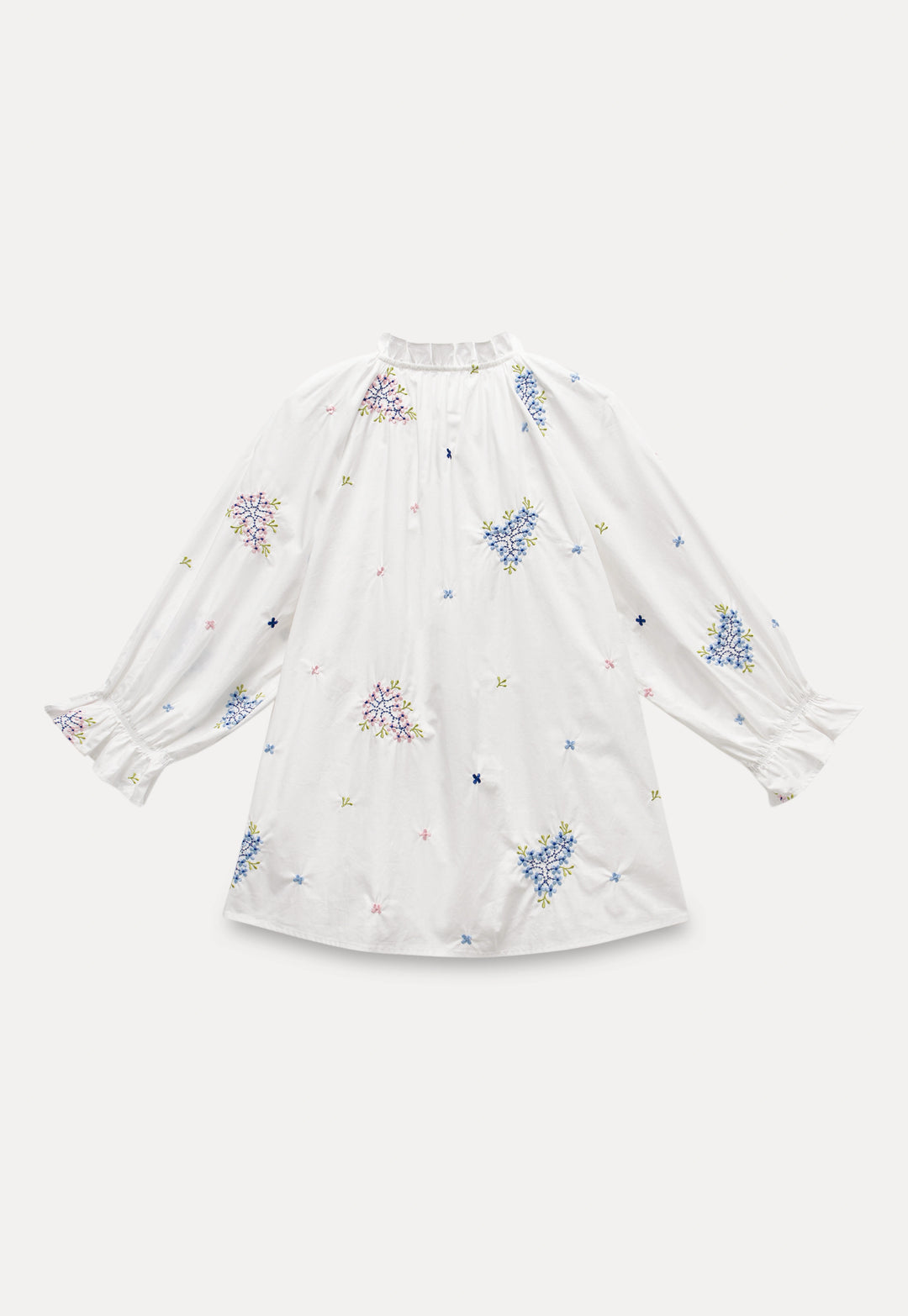 Floral Embroidered Ruffle Neck Long Sleeve Blouse