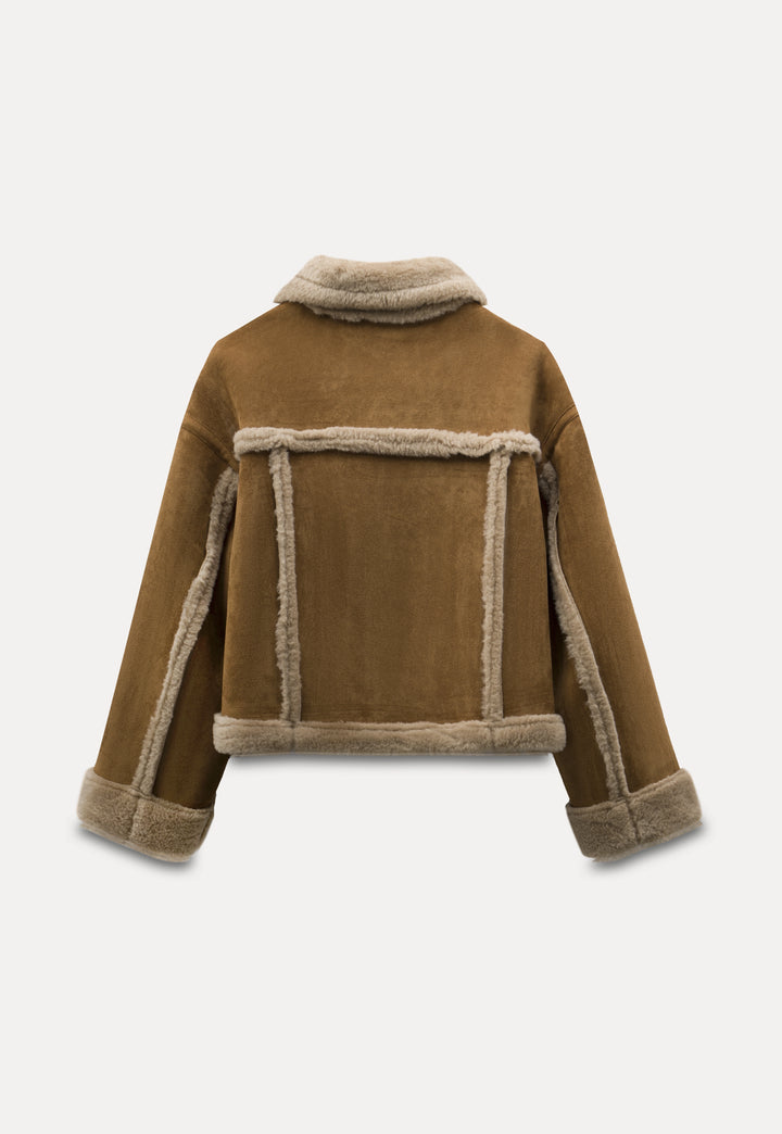 Women's Vintage Faux Suede Shearling Toggle Jacket